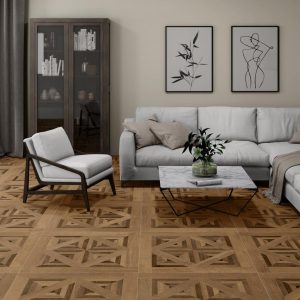 Oldmanor - Woonkamer met houtlook op vloer, Pamesa
