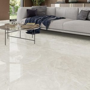 Belvedere - Woonkamer met witte marmerlook op vloer, Pamesa