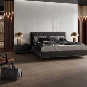 Desert - Slaapkamer met witte betonlook en houtlook op wand en vloer, Pamesa
