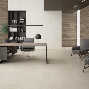 Desert - Kantoor met lichte betonlook en houtlook op vloer en wand, Pamesa