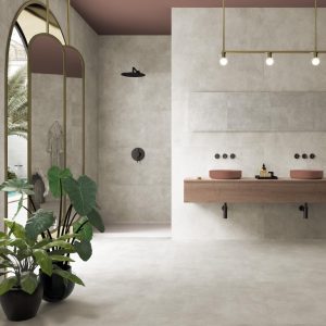 Vita - Badkamer met lichte betonlook op vloer en wand, Pamesa