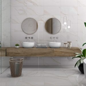 Apulia - Badkamer met witte marmerlook op vloer en wand, Pamesa