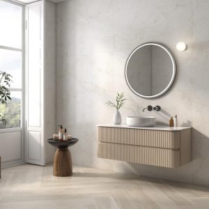 Hermes - Badkamer met lichte betonlook op vloer en wand, Pamesa