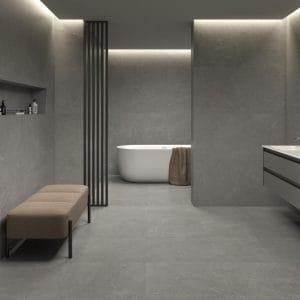 Sense - Badkamer met grijze betonlook op vloer en wand, Pamesa