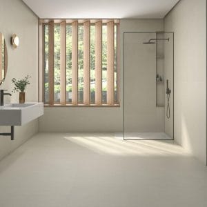 Sense - Badkamer met lichte betonlook op vloer en wand, Pamesa