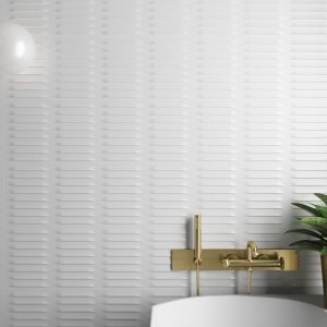 Rlv.ghat - Badkamer met witte reliëftegel op wand, Pamesa