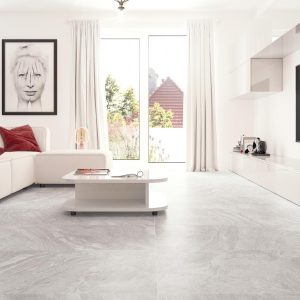 Manaos - Woonkamer met lichte betonlook op vloer, Pamesa
