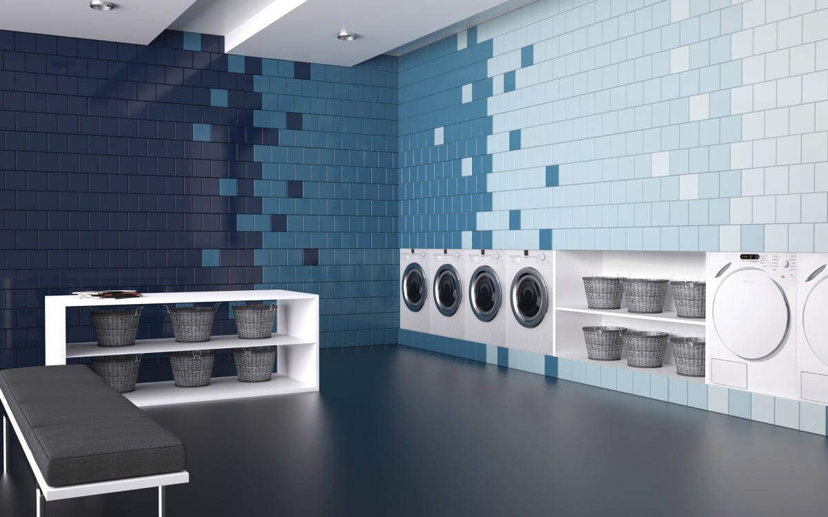 Basic Azul Cobalto - Wasruimte en utiliteit met blauwe kleurtegel op wand, Ceragni