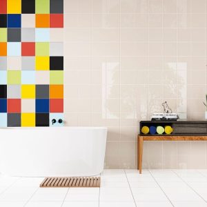 Basic Vermelho - Badkamer en showroom met multicolor kleurtegel op wand, Ceragni