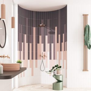 Basic Cinzento Chuva - Badkamer met paarse en roze kleurtegel op wand, Ceragni