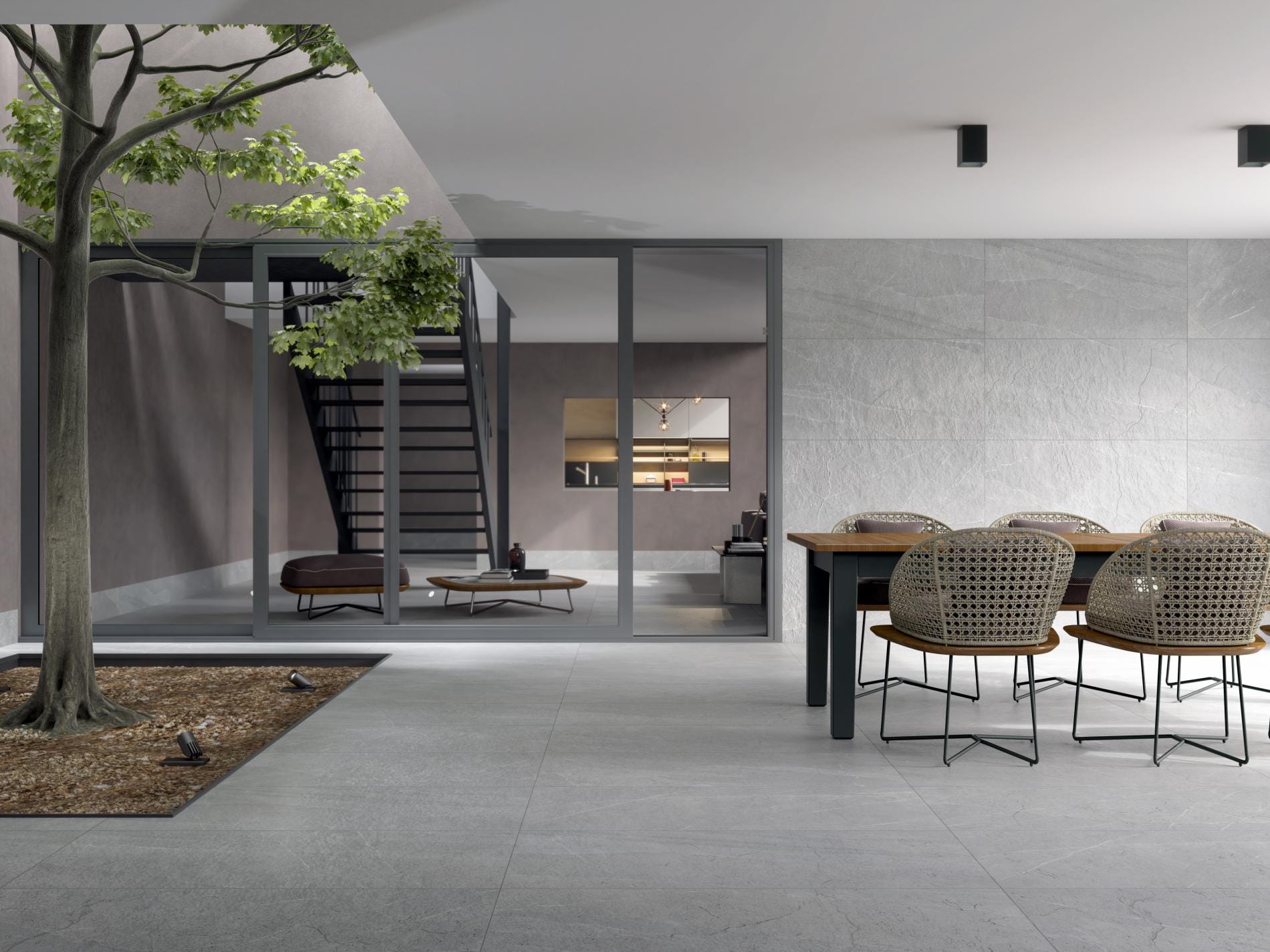 Lavagna Pietra Di - Terras en horeca met grijze betonlook op vloer, Pamesa