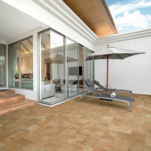 Terra - Tuin en terras met terracotta steenlook op vloer, Aleluia
